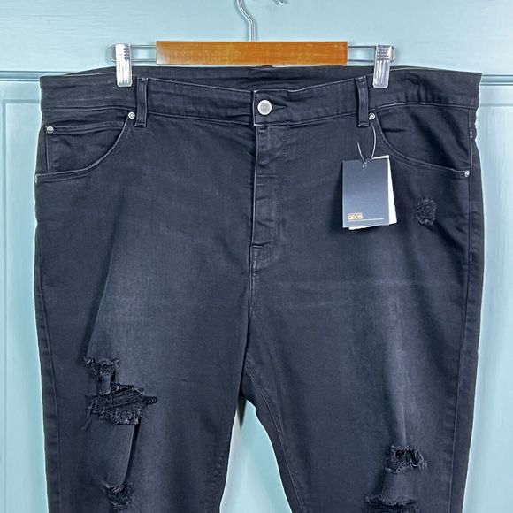 ASOS Plus Size Black Denim Jeans Distressed Cropped Skinny W44 Short NWT - Picture 3 of 12